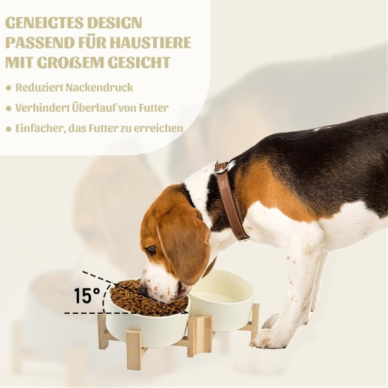 SPUNKYJUNKY Tilting Dog Bowl Ceramic Double Dog Feeding Bowl with Bamboo Stand 0° and 15° Tilt Angle for Pets Cats and Puppies Large Face Dog (850 ml, Grey × 2) SPUNKYJUNKY Tilting Dog Bowl Ceramic Double Dog Feeding Bowl with Bamboo Stand 0° and 15° Tilt Angle for Pets Cats and Puppies Large Face Dog (850 ml, Grey × 2)