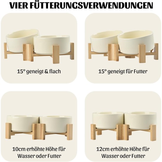 SPUNKYJUNKY Tilting Dog Bowl Ceramic Double Dog Feeding Bowl with Bamboo Stand 0° and 15° Tilt Angle for Pets Cats and Puppies Large Face Dog (850 ml, Grey × 2) SPUNKYJUNKY Tilting Dog Bowl Ceramic Double Dog Feeding Bowl with Bamboo Stand 0° and 15° Tilt Angle for Pets Cats and Puppies Large Face Dog (850 ml, Grey × 2)
