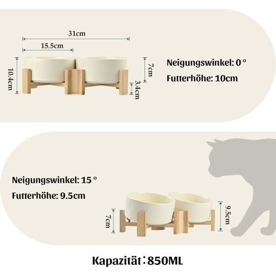 SPUNKYJUNKY Tilting Dog Bowl Ceramic Double Dog Feeding Bowl with Bamboo Stand 0° and 15° Tilt Angle for Pets Cats and Puppies Large Face Dog (850 ml, Grey × 2) SPUNKYJUNKY Tilting Dog Bowl Ceramic Double Dog Feeding Bowl with Bamboo Stand 0° and 15° Tilt Angle for Pets Cats and Puppies Large Face Dog (850 ml, Grey × 2)