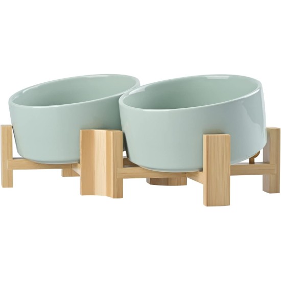 SPUNKYJUNKY Tilting Dog Bowl Ceramic Double Dog Feeding Bowl with Bamboo Stand 0° and 15° Tilt Angle for Pets Cats and Puppies Large Face Dog (850 ml, Grey × 2) SPUNKYJUNKY Tilting Dog Bowl Ceramic Double Dog Feeding Bowl with Bamboo Stand 0° and 15° Tilt Angle for Pets Cats and Puppies Large Face Dog (850 ml, Grey × 2)