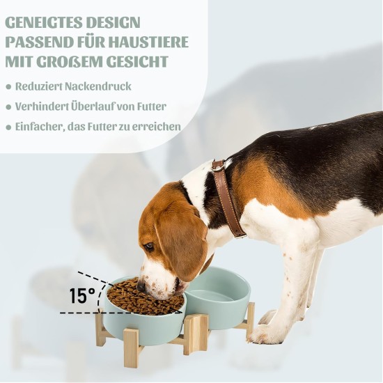SPUNKYJUNKY Tilting Dog Bowl Ceramic Double Dog Feeding Bowl with Bamboo Stand 0° and 15° Tilt Angle for Pets Cats and Puppies Large Face Dog (850 ml, Grey × 2) SPUNKYJUNKY Tilting Dog Bowl Ceramic Double Dog Feeding Bowl with Bamboo Stand 0° and 15° Tilt Angle for Pets Cats and Puppies Large Face Dog (850 ml, Grey × 2)