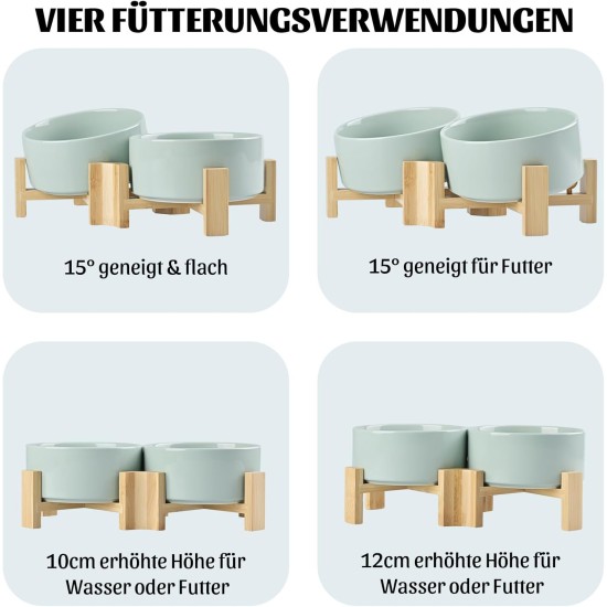 SPUNKYJUNKY Tilting Dog Bowl Ceramic Double Dog Feeding Bowl with Bamboo Stand 0° and 15° Tilt Angle for Pets Cats and Puppies Large Face Dog (850 ml, Grey × 2) SPUNKYJUNKY Tilting Dog Bowl Ceramic Double Dog Feeding Bowl with Bamboo Stand 0° and 15° Tilt Angle for Pets Cats and Puppies Large Face Dog (850 ml, Grey × 2)