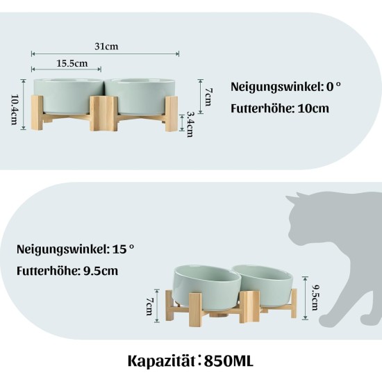 SPUNKYJUNKY Tilting Dog Bowl Ceramic Double Dog Feeding Bowl with Bamboo Stand 0° and 15° Tilt Angle for Pets Cats and Puppies Large Face Dog (850 ml, Grey × 2) SPUNKYJUNKY Tilting Dog Bowl Ceramic Double Dog Feeding Bowl with Bamboo Stand 0° and 15° Tilt Angle for Pets Cats and Puppies Large Face Dog (850 ml, Grey × 2)