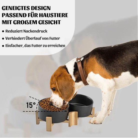 SPUNKYJUNKY Tilting Dog Bowl Ceramic Double Dog Feeding Bowl with Bamboo Stand 0° and 15° Tilt Angle for Pets Cats and Puppies Large Face Dog (850 ml, Grey × 2) SPUNKYJUNKY Tilting Dog Bowl Ceramic Double Dog Feeding Bowl with Bamboo Stand 0° and 15° Tilt Angle for Pets Cats and Puppies Large Face Dog (850 ml, Grey × 2)