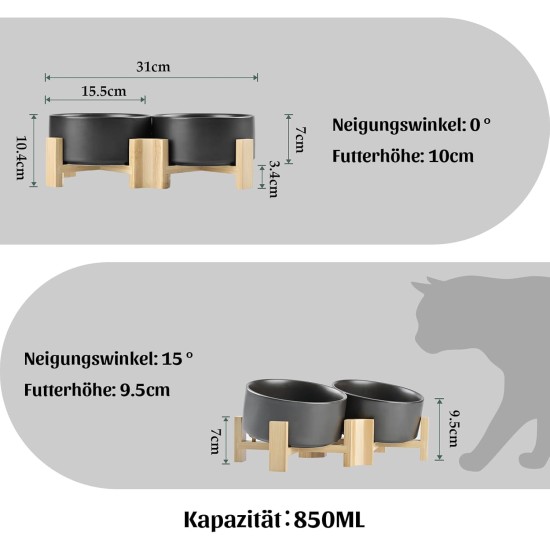 SPUNKYJUNKY Tilting Dog Bowl Ceramic Double Dog Feeding Bowl with Bamboo Stand 0° and 15° Tilt Angle for Pets Cats and Puppies Large Face Dog (850 ml, Grey × 2) SPUNKYJUNKY Tilting Dog Bowl Ceramic Double Dog Feeding Bowl with Bamboo Stand 0° and 15° Tilt Angle for Pets Cats and Puppies Large Face Dog (850 ml, Grey × 2)