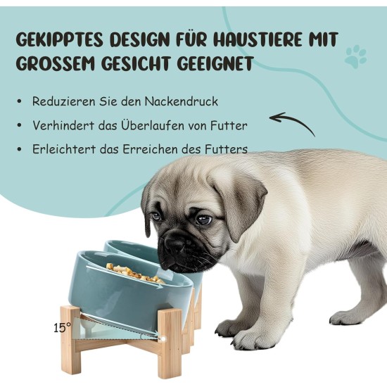 SPUNKYJUNKY Tilting Dog Bowl Ceramic Double Dog Feeding Bowl with Bamboo Stand 0° and 15° Tilt Angle for Pets Cats and Puppies Large Face Dog (850 ml, Grey × 2) SPUNKYJUNKY Tilting Dog Bowl Ceramic Double Dog Feeding Bowl with Bamboo Stand 0° and 15° Tilt Angle for Pets Cats and Puppies Large Face Dog (850 ml, Grey × 2)