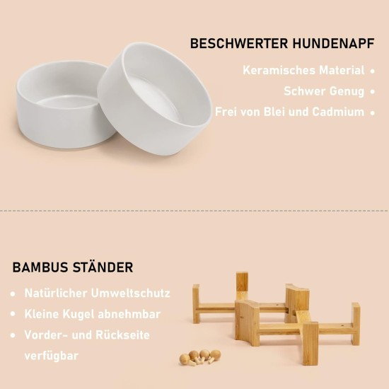 SPUNKYJUNKY Tilting Dog Bowl Ceramic Double Dog Feeding Bowl with Bamboo Stand 0° and 15° Tilt Angle for Pets Cats and Puppies Large Face Dog (850 ml, Grey × 2) SPUNKYJUNKY Tilting Dog Bowl Ceramic Double Dog Feeding Bowl with Bamboo Stand 0° and 15° Tilt Angle for Pets Cats and Puppies Large Face Dog (850 ml, Grey × 2)