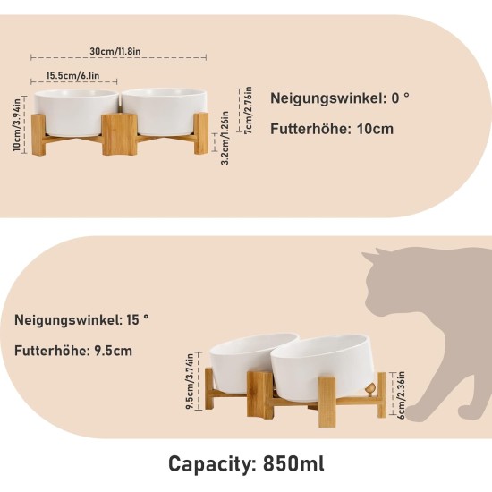 SPUNKYJUNKY Tilting Dog Bowl Ceramic Double Dog Feeding Bowl with Bamboo Stand 0° and 15° Tilt Angle for Pets Cats and Puppies Large Face Dog (850 ml, Grey × 2) SPUNKYJUNKY Tilting Dog Bowl Ceramic Double Dog Feeding Bowl with Bamboo Stand 0° and 15° Tilt Angle for Pets Cats and Puppies Large Face Dog (850 ml, Grey × 2)