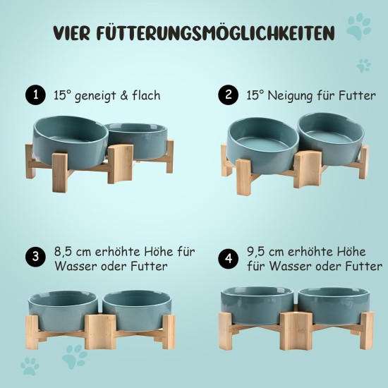 SPUNKYJUNKY Tilting Dog Bowl Ceramic Double Dog Feeding Bowl with Bamboo Stand 0° and 15° Tilt Angle for Pets Cats and Puppies Large Face Dog (850 ml, Grey × 2) SPUNKYJUNKY Tilting Dog Bowl Ceramic Double Dog Feeding Bowl with Bamboo Stand 0° and 15° Tilt Angle for Pets Cats and Puppies Large Face Dog (850 ml, Grey × 2)