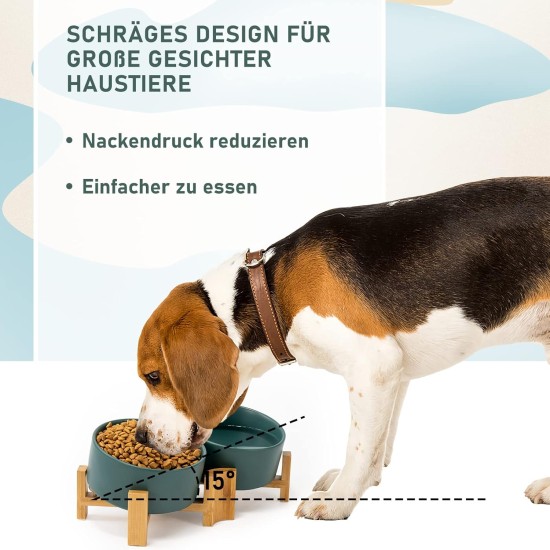 SPUNKYJUNKY Tilting Dog Bowl Ceramic Double Dog Feeding Bowl with Bamboo Stand 0° and 15° Tilt Angle for Pets Cats and Puppies Large Face Dog (850 ml, Grey × 2) SPUNKYJUNKY Tilting Dog Bowl Ceramic Double Dog Feeding Bowl with Bamboo Stand 0° and 15° Tilt Angle for Pets Cats and Puppies Large Face Dog (850 ml, Grey × 2)