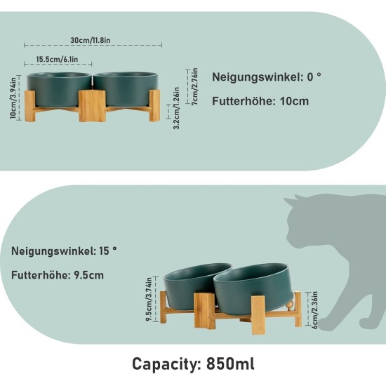 SPUNKYJUNKY Tilting Dog Bowl Ceramic Double Dog Feeding Bowl with Bamboo Stand 0° and 15° Tilt Angle for Pets Cats and Puppies Large Face Dog (850 ml, Grey × 2) SPUNKYJUNKY Tilting Dog Bowl Ceramic Double Dog Feeding Bowl with Bamboo Stand 0° and 15° Tilt Angle for Pets Cats and Puppies Large Face Dog (850 ml, Grey × 2)