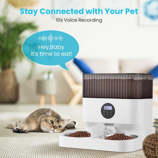 Sailnovo Automatic Feeder for Two Cats, Pet Dry Food Dispenser with Two Stainless Steel Bowls, 10s Voice Reminder, up to 80 Servings and 4 Meals a Day for Cat and Dog, White, 5 L Sailnovo Automatic Feeder for Two Cats, Pet Dry Food Dispenser with Two Stainless Steel Bowls, 10s Voice Reminder, up to 80 Servings and 4 Meals a Day for Cat and Dog, White, 5 L