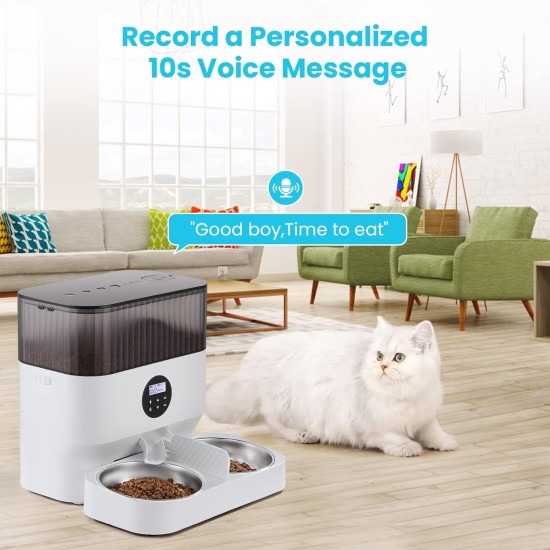 Sailnovo Automatic Feeder for Two Cats, Pet Dry Food Dispenser with Two Stainless Steel Bowls, 10s Voice Reminder, up to 80 Servings and 4 Meals a Day for Cat and Dog, White, 5 L Sailnovo Automatic Feeder for Two Cats, Pet Dry Food Dispenser with Two Stainless Steel Bowls, 10s Voice Reminder, up to 80 Servings and 4 Meals a Day for Cat and Dog, White, 5 L
