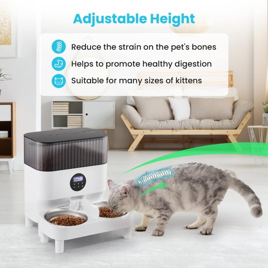 Sailnovo Automatic Feeder for Two Cats, Pet Dry Food Dispenser with Two Stainless Steel Bowls, 10s Voice Reminder, up to 80 Servings and 4 Meals a Day for Cat and Dog, White, 5 L Sailnovo Automatic Feeder for Two Cats, Pet Dry Food Dispenser with Two Stainless Steel Bowls, 10s Voice Reminder, up to 80 Servings and 4 Meals a Day for Cat and Dog, White, 5 L