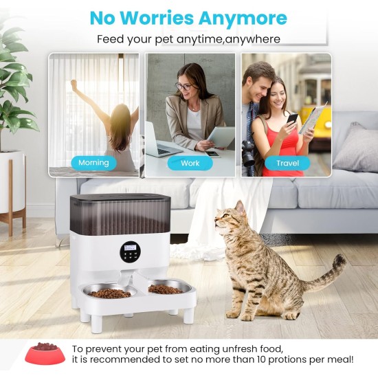 Sailnovo Automatic Feeder for Two Cats, Pet Dry Food Dispenser with Two Stainless Steel Bowls, 10s Voice Reminder, up to 80 Servings and 4 Meals a Day for Cat and Dog, White, 5 L Sailnovo Automatic Feeder for Two Cats, Pet Dry Food Dispenser with Two Stainless Steel Bowls, 10s Voice Reminder, up to 80 Servings and 4 Meals a Day for Cat and Dog, White, 5 L