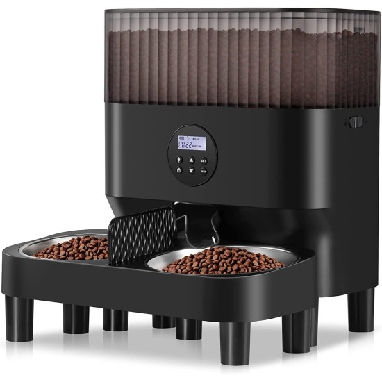 Sailvono 5L Automatic Cat Feeder, 2 Bowls, Intelligent Cat Food, Easy to Use, Feeder for Cats/Dogs, Voice Recorder, with 2 Stainless Steel Bowls, Black Sailvono 5L Automatic Cat Feeder, 2 Bowls, Intelligent Cat Food, Easy to Use, Feeder for Cats/Dogs, Voice Recorder, with 2 Stainless Steel Bowls, Black