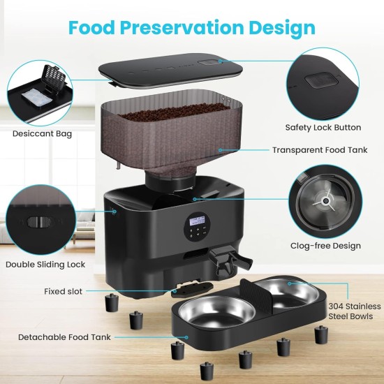 Sailvono 5L Automatic Cat Feeder, 2 Bowls, Intelligent Cat Food, Easy to Use, Feeder for Cats/Dogs, Voice Recorder, with 2 Stainless Steel Bowls, Black Sailvono 5L Automatic Cat Feeder, 2 Bowls, Intelligent Cat Food, Easy to Use, Feeder for Cats/Dogs, Voice Recorder, with 2 Stainless Steel Bowls, Black