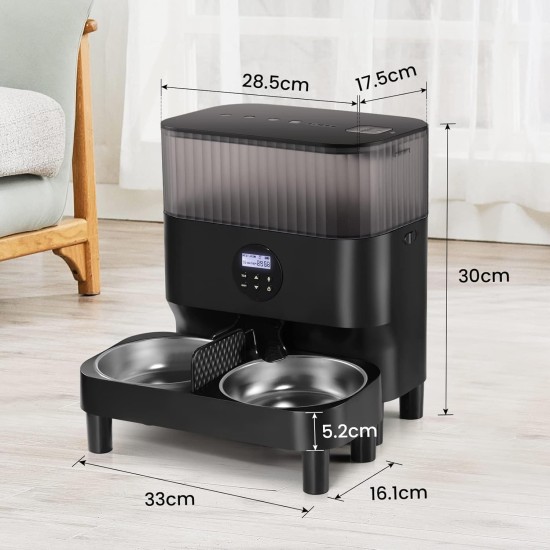 Sailvono 5L Automatic Cat Feeder, 2 Bowls, Intelligent Cat Food, Easy to Use, Feeder for Cats/Dogs, Voice Recorder, with 2 Stainless Steel Bowls, Black Sailvono 5L Automatic Cat Feeder, 2 Bowls, Intelligent Cat Food, Easy to Use, Feeder for Cats/Dogs, Voice Recorder, with 2 Stainless Steel Bowls, Black