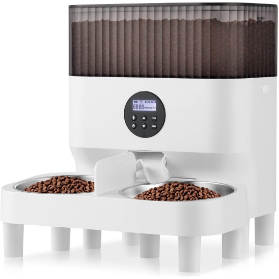 Sailvono Automatic Feeder Cats & Dogs, 5L Automatic Feeder for Dogs with Two Steel Bowls, Portion Control, Voice Recording, Up to 4 Meals a Day, White Sailvono Automatic Feeder Cats & Dogs, 5L Automatic Feeder for Dogs with Two Steel Bowls, Portion Control, Voice Recording, Up to 4 Meals a Day, White
