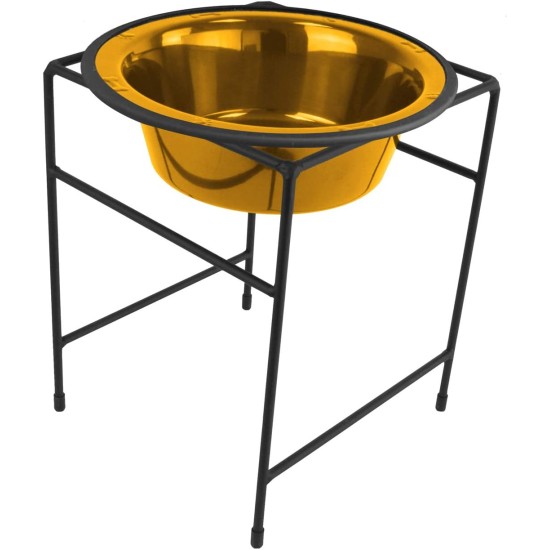 Single Diner Feeder with Stainless Steel Dog Bowl, 10 cup/80 oz, 24 Karat Gold Single Diner Feeder with Stainless Steel Dog Bowl, 10 cup/80 oz, 24 Karat Gold