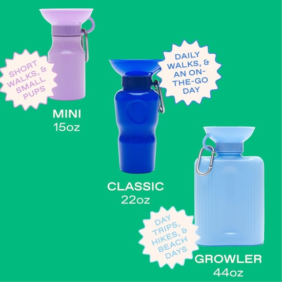 Springer Growler Travel Water Bottle for Dogs - As Seen on Shark Tank - 1.2L Large Dog Water Bottle with Patented Leakproof Design for Walking, Hiking and Travel, BPA Free Springer Growler Travel Water Bottle for Dogs - As Seen on Shark Tank - 1.2L Large Dog Water Bottle with Patented Leakproof Design for Walking, Hiking and Travel, BPA Free
