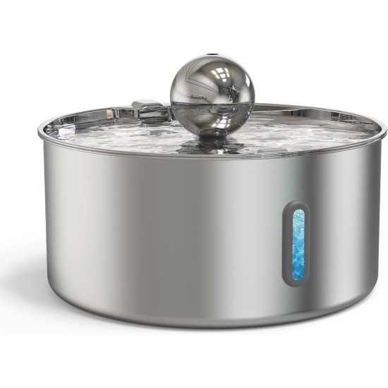 Stainless Steel 7L Drinking Fountain for Cats and Dogs, Stainless Steel Dog Fountain with 5-Layer Filtration and LED Light, Ultralight Pump with Overload Protection for Large Dogs/Multiple Cats, with Stainless Steel 7L Drinking Fountain for Cats and Dogs, Stainless Steel Dog Fountain with 5-Layer Filtration and LED Light, Ultralight Pump with Overload Protection for Large Dogs/Multiple Cats, with