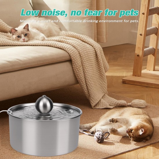 Stainless Steel 7L Drinking Fountain for Cats and Dogs, Stainless Steel Dog Fountain with 5-Layer Filtration and LED Light, Ultralight Pump with Overload Protection for Large Dogs/Multiple Cats, with Stainless Steel 7L Drinking Fountain for Cats and Dogs, Stainless Steel Dog Fountain with 5-Layer Filtration and LED Light, Ultralight Pump with Overload Protection for Large Dogs/Multiple Cats, with