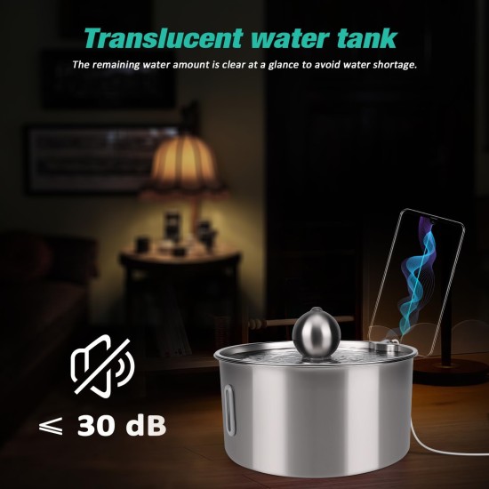 Stainless Steel 7L Drinking Fountain for Cats and Dogs, Stainless Steel Dog Fountain with 5-Layer Filtration and LED Light, Ultralight Pump with Overload Protection for Large Dogs/Multiple Cats, with Stainless Steel 7L Drinking Fountain for Cats and Dogs, Stainless Steel Dog Fountain with 5-Layer Filtration and LED Light, Ultralight Pump with Overload Protection for Large Dogs/Multiple Cats, with
