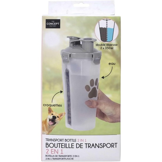 THE CONCEPT FACTORY, AN0016 Double Chamber Water and Dry Food Transport Bottle with Retractable Bowls, Adaptability and Comfort for All Animals THE CONCEPT FACTORY, AN0016 Double Chamber Water and Dry Food Transport Bottle with Retractable Bowls, Adaptability and Comfort for All Animals