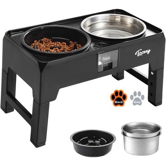 Toozey Raised Dog Bowl, 2L Extra Large Feeding Bowls, 4 Height-Adjustable Dog Bowls with Crumb Tray, Non-Slip and Stable Dog Bowl Stand for Medium and Large Dogs, Black Toozey Raised Dog Bowl, 2L Extra Large Feeding Bowls, 4 Height-Adjustable Dog Bowls with Crumb Tray, Non-Slip and Stable Dog Bowl Stand for Medium and Large Dogs, Black