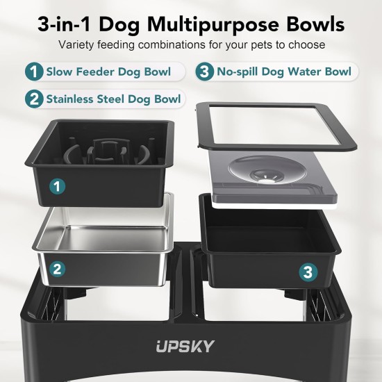 UPSKY 2-in-1 Raised Dog Bowls for Slow Eating, 4 Height Adjustable Raised Dog Bowl Stands, No Spill, Water Bowl Dispenser, Non-Slip Dog Food and Water Bowl for Small, UPSKY 2-in-1 Raised Dog Bowls for Slow Eating, 4 Height Adjustable Raised Dog Bowl Stands, No Spill, Water Bowl Dispenser, Non-Slip Dog Food and Water Bowl for Small,