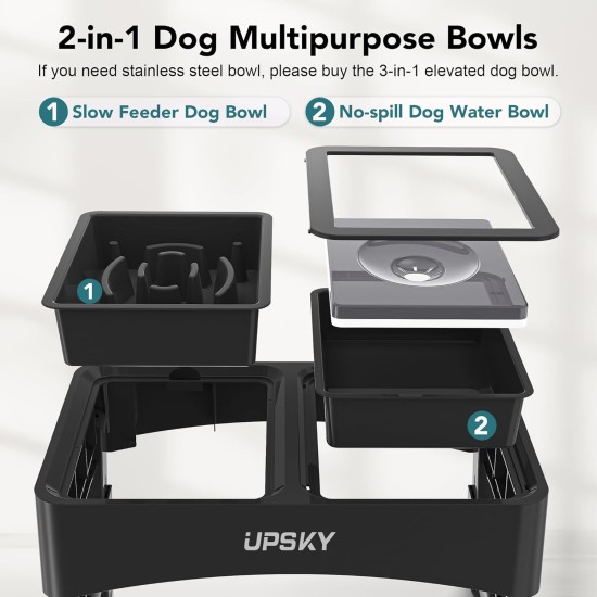 UPSKY 2-in-1 Raised Dog Bowls for Slow Eating, 4 Height Adjustable Raised Dog Bowl Stands, No Spill, Water Bowl Dispenser, Non-Slip Dog Food and Water Bowl for Small, UPSKY 2-in-1 Raised Dog Bowls for Slow Eating, 4 Height Adjustable Raised Dog Bowl Stands, No Spill, Water Bowl Dispenser, Non-Slip Dog Food and Water Bowl for Small,
