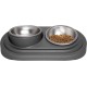 Ubbi Pet Feeding Bowls Set, One Elevated and One Flat Stainless Steel Bowl with Non-Slip Mat, Pet Feeder Bowls for Dogs or Cats, Ergonomic Design, Charcoal
