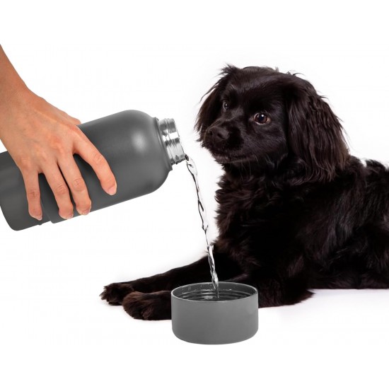 Ubbi Pup & Me Stainless Steel Insulated Portable 32 oz. Water Bottle for Dogs and Owners with Attached Dog Bowl, Yellow Ubbi Pup & Me Stainless Steel Insulated Portable 32 oz. Water Bottle for Dogs and Owners with Attached Dog Bowl, Yellow