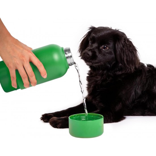 Ubbi Pup & Me Stainless Steel Insulated Portable 32 oz. Water Bottle for Dogs and Owners with Attached Dog Bowl, Yellow Ubbi Pup & Me Stainless Steel Insulated Portable 32 oz. Water Bottle for Dogs and Owners with Attached Dog Bowl, Yellow