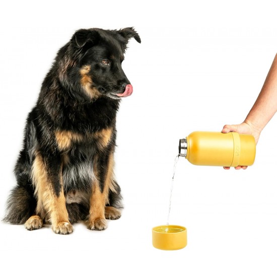 Ubbi Pup & Me Stainless Steel Insulated Portable 32 oz. Water Bottle for Dogs and Owners with Attached Dog Bowl, Yellow Ubbi Pup & Me Stainless Steel Insulated Portable 32 oz. Water Bottle for Dogs and Owners with Attached Dog Bowl, Yellow