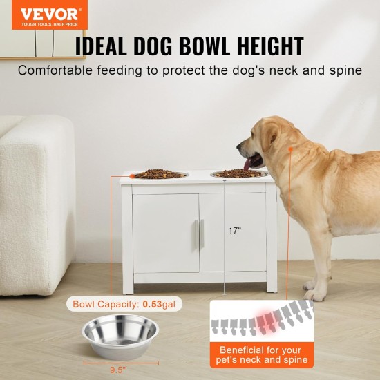 VEVOR Dog Cupboard Feeding Station with 2 Stainless Steel Bowls 60 x 30 x 44 cm, Raised Dog Bowls with Storage Space, Pet Food Cabinet, Feeding Bowl with Double Door, Bowl Bar, Dog Bar for Extra Large VEVOR Dog Cupboard Feeding Station with 2 Stainless Steel Bowls 60 x 30 x 44 cm, Raised Dog Bowls with Storage Space, Pet Food Cabinet, Feeding Bowl with Double Door, Bowl Bar, Dog Bar for Extra Large