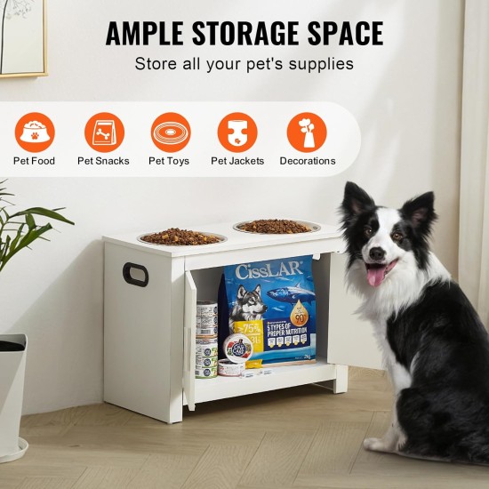 VEVOR Dog Cupboard Feeding Station with 2 Stainless Steel Bowls 60 x 30 x 44 cm, Raised Dog Bowls with Storage Space, Pet Food Cabinet, Feeding Bowl with Double Door, Bowl Bar, Dog Bar for Extra Large VEVOR Dog Cupboard Feeding Station with 2 Stainless Steel Bowls 60 x 30 x 44 cm, Raised Dog Bowls with Storage Space, Pet Food Cabinet, Feeding Bowl with Double Door, Bowl Bar, Dog Bar for Extra Large