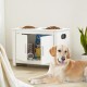 VEVOR Dog Cupboard Feeding Station with 2 Stainless Steel Bowls 60 x 30 x 44 cm, Raised Dog Bowls with Storage Space, Pet Food Cabinet, Feeding Bowl with Double Door, Bowl Bar, Dog Bar for Extra Large