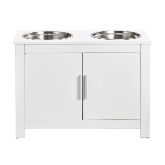 VEVOR Dog Cupboard Feeding Station with 2 Stainless Steel Bowls 60 x 30 x 44 cm, Raised Dog Bowls with Storage Space, Pet Food Cabinet, Feeding Bowl with Double Door, Bowl Bar, Dog Bar for Extra Large VEVOR Dog Cupboard Feeding Station with 2 Stainless Steel Bowls 60 x 30 x 44 cm, Raised Dog Bowls with Storage Space, Pet Food Cabinet, Feeding Bowl with Double Door, Bowl Bar, Dog Bar for Extra Large
