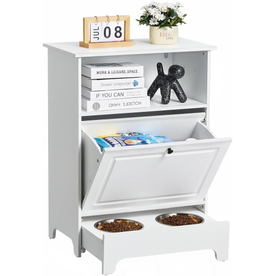 VEVOR Dog Cupboard Feeding Station with 2 Stainless Steel Bowls 60 x 35 x 80 cm, Raised Dog Bowls with Storage Space, Pet Food Cabinet, Feeding Bowl, Dog Bowl Stand, Bowl Bar, Dog Bar for Small Dogs