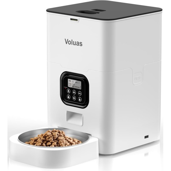 VOLUAS 4L Automatic Pet Feeder for Cats and Dogs, Timed Cat Feeder Station, Programmable Portion Size Control, 4 Meals a Day, 10s Voice Recorder (White) VOLUAS 4L Automatic Pet Feeder for Cats and Dogs, Timed Cat Feeder Station, Programmable Portion Size Control, 4 Meals a Day, 10s Voice Recorder (White)