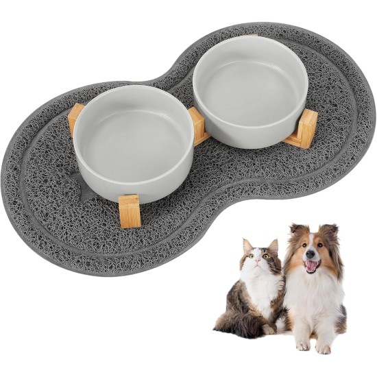 Vexillic Ceramic Dog Bowl, 400 ml Double Feeding Bowl, Raised Dog Bowl with Bamboo Stand and Non-Slip Mat for Small to Medium Dogs (Grey) Vexillic Ceramic Dog Bowl, 400 ml Double Feeding Bowl, Raised Dog Bowl with Bamboo Stand and Non-Slip Mat for Small to Medium Dogs (Grey)