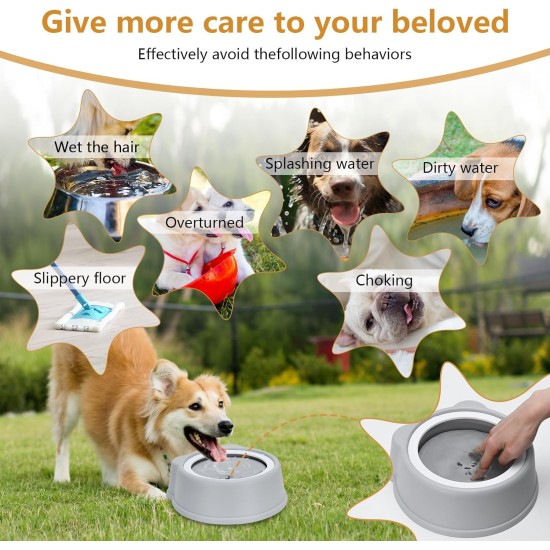 Water Bowl for Dogs, Splash Free, No Spill, Anti Choking Vehicle Water Bowl for Dogs, Cats, Puppies, Kittens, 1L Large Capacity (Grey) Water Bowl for Dogs, Splash Free, No Spill, Anti Choking Vehicle Water Bowl for Dogs, Cats, Puppies, Kittens, 1L Large Capacity (Grey)