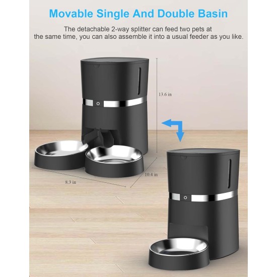 WellToBe Smart Automatic Cat & Dog Feeder WiFi Automatic Feeder for 2 Cats, Pet Feeder with Timer, Sound Recording Function, App Control, Portion, for 6 Meals a Day (Black) WellToBe Smart Automatic Cat & Dog Feeder WiFi Automatic Feeder for 2 Cats, Pet Feeder with Timer, Sound Recording Function, App Control, Portion, for 6 Meals a Day (Black)