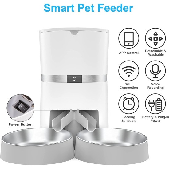 WellToBe Smart Automatic Cat & Dog Feeder WiFi Automatic Feeder for 2 Cats, Pet Feeder with Timer, Sound Recording Function, App Control, Portion, for 6 Meals a Day (Black) WellToBe Smart Automatic Cat & Dog Feeder WiFi Automatic Feeder for 2 Cats, Pet Feeder with Timer, Sound Recording Function, App Control, Portion, for 6 Meals a Day (Black)