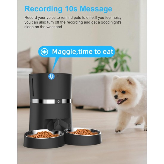 WellToBe Smart Automatic Cat & Dog Feeder WiFi Automatic Feeder for 2 Cats, Pet Feeder with Timer, Sound Recording Function, App Control, Portion, for 6 Meals a Day (Black) WellToBe Smart Automatic Cat & Dog Feeder WiFi Automatic Feeder for 2 Cats, Pet Feeder with Timer, Sound Recording Function, App Control, Portion, for 6 Meals a Day (Black)