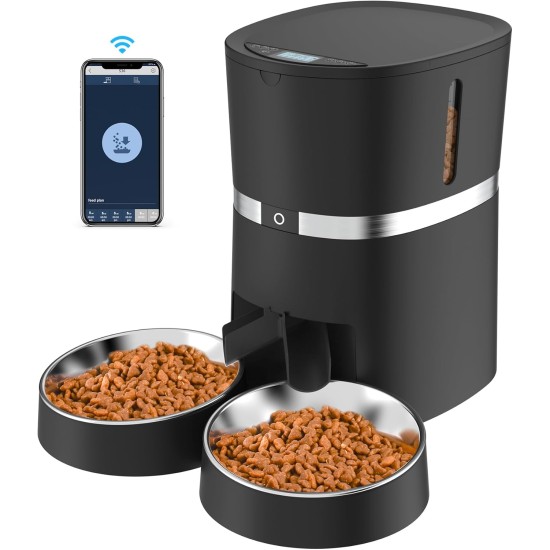 WellToBe Smart Automatic Cat & Dog Feeder WiFi Automatic Feeder for 2 Cats, Pet Feeder with Timer, Sound Recording Function, App Control, Portion, for 6 Meals a Day (Black) WellToBe Smart Automatic Cat & Dog Feeder WiFi Automatic Feeder for 2 Cats, Pet Feeder with Timer, Sound Recording Function, App Control, Portion, for 6 Meals a Day (Black)