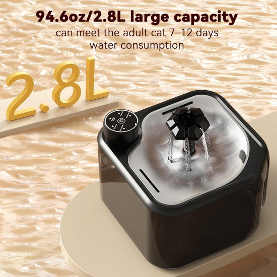Wireless Drinking Fountain for Cats, 2.8 L Cat Fountain with Motion Sensor, Ultralise Cat Fountain, Wireless, Battery 3600 mAh, 3 Modes and 4 Filter Layers, Brushless Water Pump Wireless Drinking Fountain for Cats, 2.8 L Cat Fountain with Motion Sensor, Ultralise Cat Fountain, Wireless, Battery 3600 mAh, 3 Modes and 4 Filter Layers, Brushless Water Pump