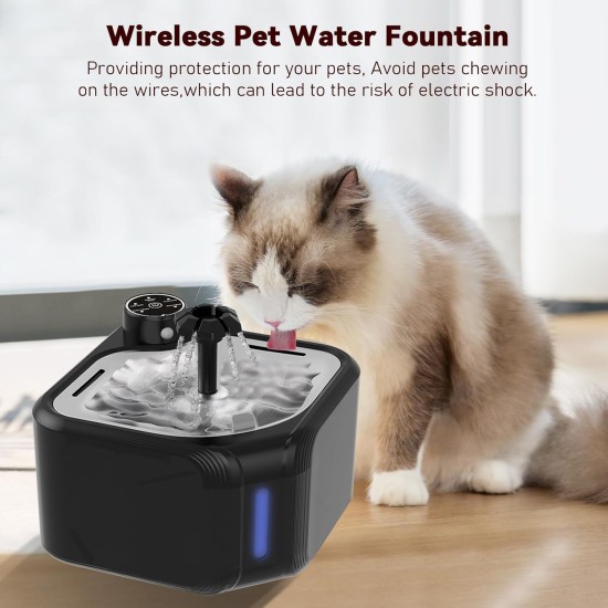 Wireless Drinking Fountain for Cats, 2.8 L Cat Fountain with Motion Sensor, Ultralise Cat Fountain, Wireless, Battery 3600 mAh, 3 Modes and 4 Filter Layers, Brushless Water Pump Wireless Drinking Fountain for Cats, 2.8 L Cat Fountain with Motion Sensor, Ultralise Cat Fountain, Wireless, Battery 3600 mAh, 3 Modes and 4 Filter Layers, Brushless Water Pump